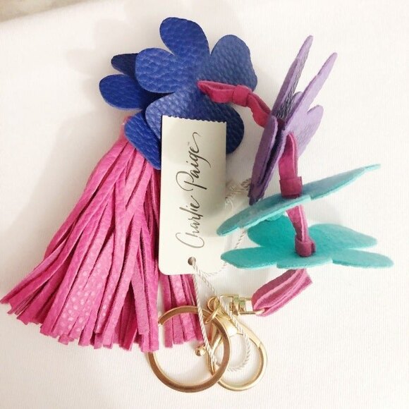 Charlie Paige Flower Tassel Bag Charm Key Chain Pink Teal Purple Blue - Picture 2 of 5
